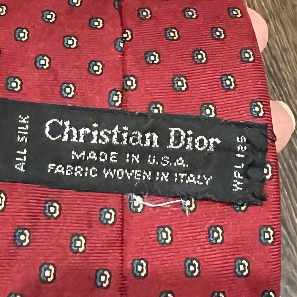 Christian Dior 100% Silk Red Geometric Neck Ties